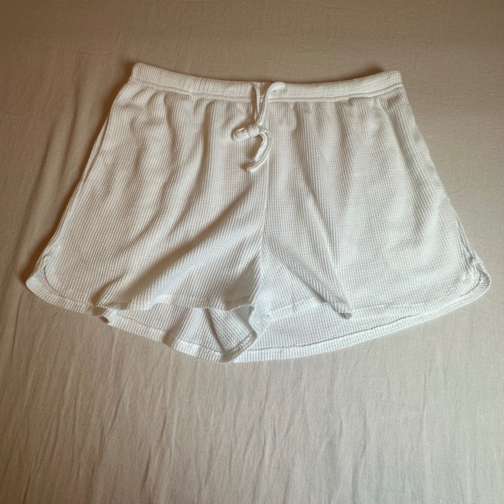 Ekouaer Waffle Short Bone White High Waisted Loungewear Pajama Comfy Shorts Lg